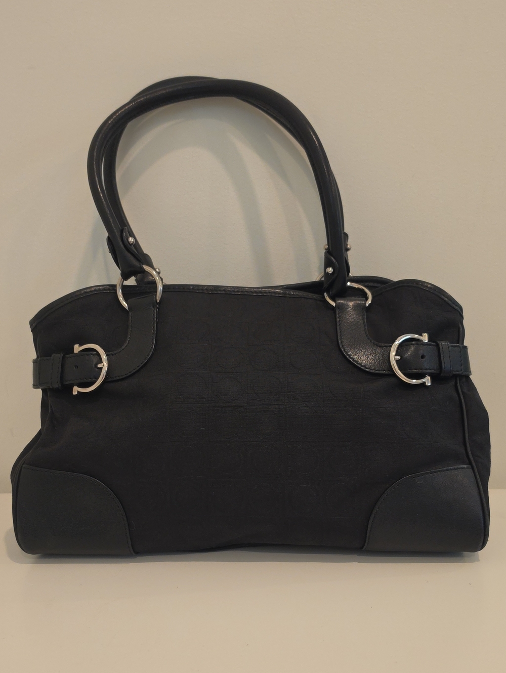 Salvatore Ferragamo Gancini Handbag 21 4911 Canvas Black Shoulder Bag